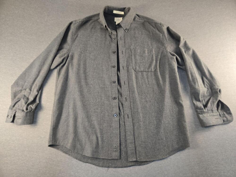 L.L. Bean Shirt Mens Large Gray Check Flannel Cotton Button Down Traditional Fit